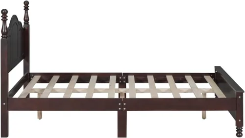 Vista 5 de Marco de cama de madera de pino de estilo retro con cabecero, no necesita caja de resortes, nogal oscuro