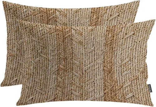 Vista 11 de Shrahala Juego de 2 fundas de almohada decorativas de granja rústica, paquete de 2, fundas de almohada de estilo rústico con textura de cesta tejida