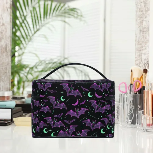 Vista 4 de Bolsa de Maquillaje, Estuche de Maquillaje Organizador de Viaje con Diseño de Calavera y Flores, Estuche de Cosméticos, Bolsas de Aseo para Niñas