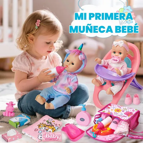 Vista 8 de Golray Juego de Juguetes de Muñeca Bebé de 12 Pulgadas con Cochecito para Niñas de 3, 4, 5, 6 Años - 26 Piezas Muñeca Bebé con Accesorios Edredón