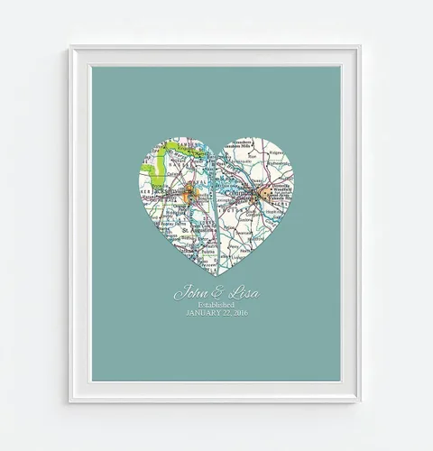 Vista 3 de Impresión artística personalizada para parejas con 2 mapas de corazón, sin marco, regalo de compromiso, regalo del día de San Valentín, regalo