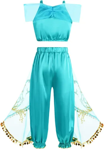 Vista 3 de Disfraz de jazmín para niñas, vestido de princesa árabe, para fiesta de cumpleaños, carnaval, juego de ropa de cosplay de jazmín
