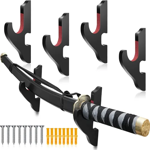 Vista 8 de Yookeer Soporte de pared ajustable para espada, 4 piezas, soporte de madera para armas de artes marciales, soporte para armas samurái, montaje