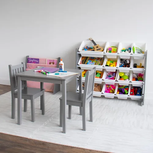 Vista 10 de Humble Crew Toddler Table and Chair Set for Kids, Wood Activity Furniture Gris