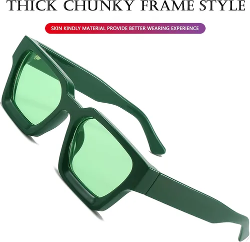 Vista 4 de AIEYEZO Gafas de sol cuadradas para mujeres y hombres, gafas de sol cuadradas con montura gruesa, estilo de diseñador simple
