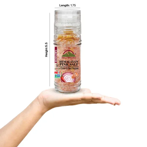 Vista 9 de Himalayan Chef Cebolla y pimiento rojo con sal del Himalaya, molinillo de vidrio, 3.5 onzas, cebolla asada (5327C)