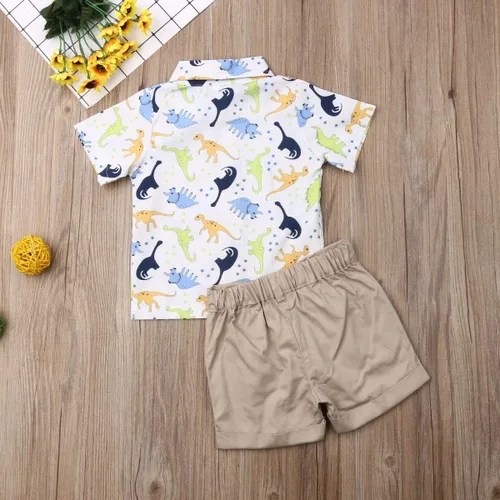 Vista 64 de Conjunto de camisa de manga corta con botones y pantalones cortos casuales con diseño de flamingo, para bebés y niños de 1 a 6 años, atuendos