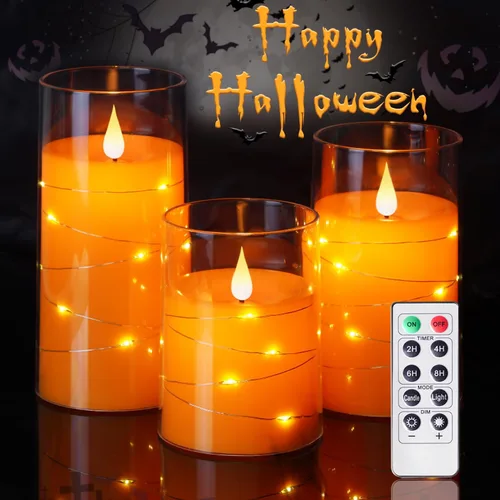 Vista 17 de Homemory Luces LED brillantes de calabaza de Halloween con control remoto y temporizador, luces de linterna Jack O' funciona con pilas para Naranja