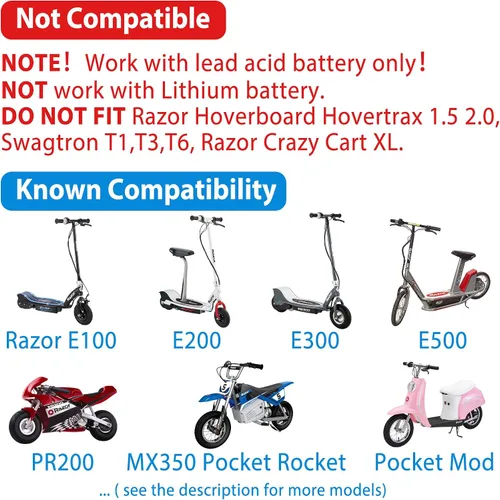 Vista 2 de Razor cargador de batería para Pocket Mod, Sports Mod y Dirt Quad e200, e300 y PR200