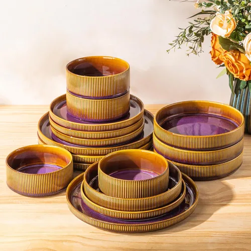 Vista 35 de TheTerra Juego de vajilla de cerámica para 4, juego de 12 platos y cuencos ligeros de porcelana, resistente a los arañazos, apto para horno