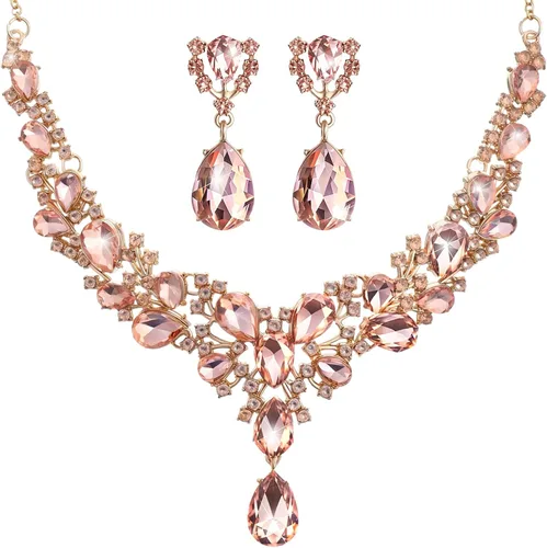 Vista 23 de Hicarer Conjunto de joyas de cristal en forma de lágrima nupcial para mujer, collar, aretes, boda Negro