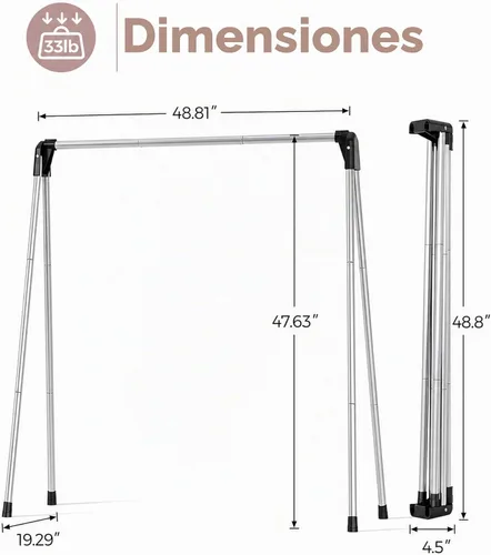 Vista 2 de TOOLF Tendedero plegable para ropa, de acero inoxidable, portátil, para interiores y exteriores, de gran capacidad