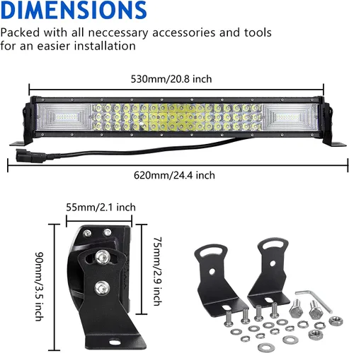 Vista 2 de SKYWORLD 22 pulgadas 270 W triple fila 7D LED barra de luz de trabajo Spot Flood Combo Beam DC 12V-24V 6000K impermeable vehículos todoterreno 4x4