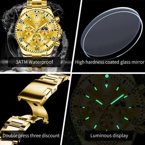 Vista 5 de OLEVS Relojes impermeables para hombre, de acero inoxidable, con cronógrafo, de lujo, color blanco, luminoso, de gran cara, analógico, de cuarzo