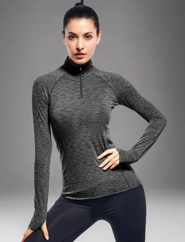 Vista 6 de Zengjo - Tops de entrenamiento con cremallera de un cuarto y manga larga para mujer, suéter de running con cremallera de 1/4 Negro/Gris