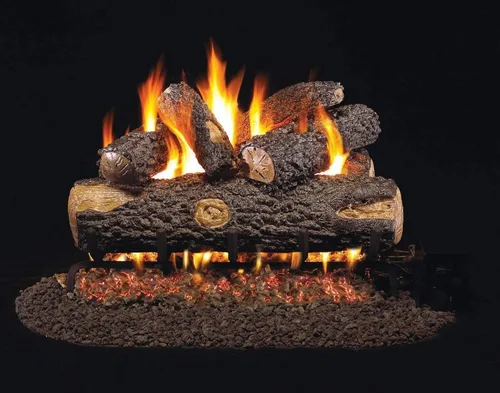 Vista 5 de Peterson Real Fyre - Juego de troncos Big-Stack Split Oak Oak de roble de 24 pulgadas con quemador de doble llama G45 ventilado con válvula