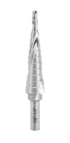 Vista 8 de Broca escalonada industrial HSS de 3/16 a 1 pulgada con vástago de 3/8 pulgadas, flauta espiral doble Unibit con tamaño de 14 escalones para metal