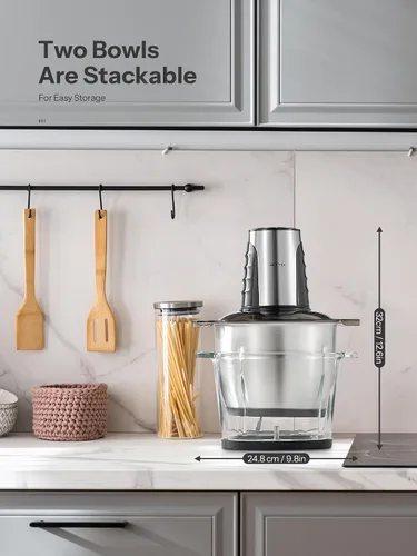 Vista 7 de Procesadores de alimentos con 2 cuencos grandes (12 tazas + 12 tazas), picadora eléctrica Reemix con potente motor de cobre de 500 W, 4 cuchillas