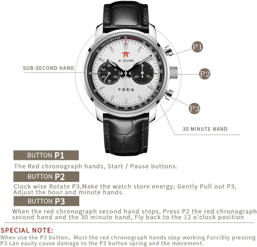 Vista 5 de SEAKOSS Pilot Chronograph Panda Dialplate 42mm Men Mechanical Original 1963 ST1901 Movement Hand-Winding Wrist Watch wth Gooseneck