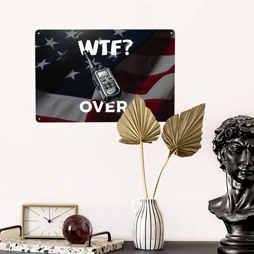 Vista 6 de Divertido walkie talkie - Radio de mano con texto en inglés "What The Fuck Over" de 8 x 12 pulgadas, letrero de metal retro para decoración de pared