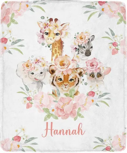 Vista 22 de Artsadd Manta personalizada con nombre, manta personalizada de animales de la selva, manta personalizada de safari para niños, niñas, baby shower