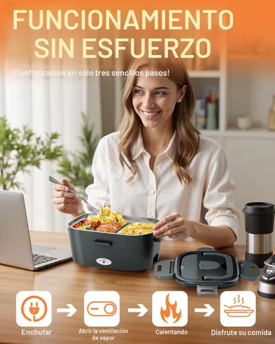 Vista 3 de Geveniss Lonchera Eléctrica para Almuerzo para Hombres, Mujeres y Adultos - Calentamiento Rápido de 80W - Lonchera Calentada con Contenedores Duales