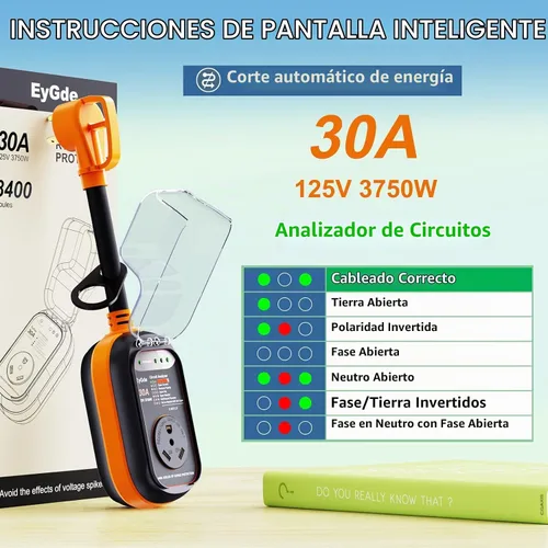 Vista 3 de EyGde Protector contra sobretensiones RV de 30 amperios, analizador de circuitos de 30 amperios con cubierta impermeable, protección de voltaje 65A