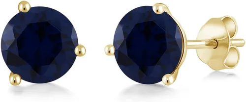 Vista 180 de Gem Stone King Aretes de oro de 14 quilates, 0.236 in, piedra natal redonda, Martini, 3 puntas, aretes de oro para mujer
