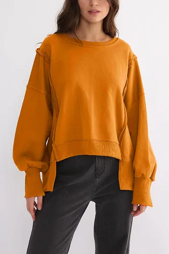 Vista 2 de Sudadera holgada de manga larga con cuello redondo y abertura lateral para mujer