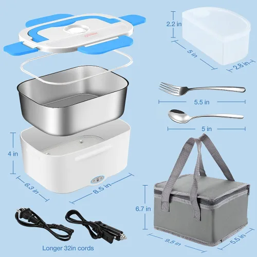 Vista 6 de Lonchera eléctrica con calentador de alimentos 2 en 1, calentador de alimentos portátil para automóvil y hogar - A prueba de fugas, microondas