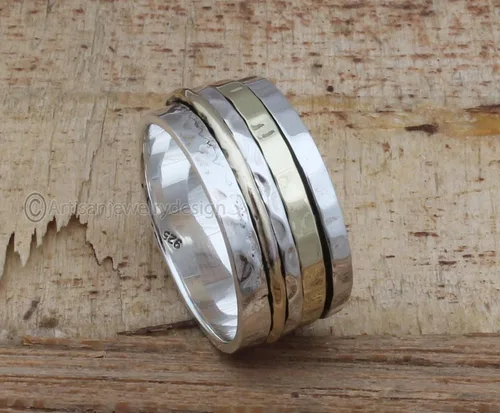 Vista 4 de 925 Silver Ring, Handmade Ring Women, Wide Band Ring, Spinning Silver Ring, Fidget Spinner Ring, Anxiety Spinner Ring, Spinner Band Ring, Thumb