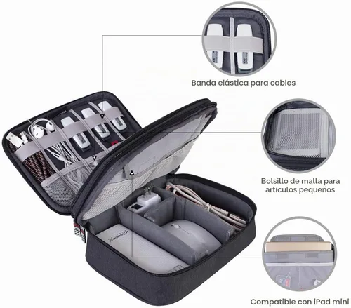 Vista 3 de Maleta organizadora Bubm. Maleta de dos niveles para viajes con bolsillo para accesorios electrónicos, Negro