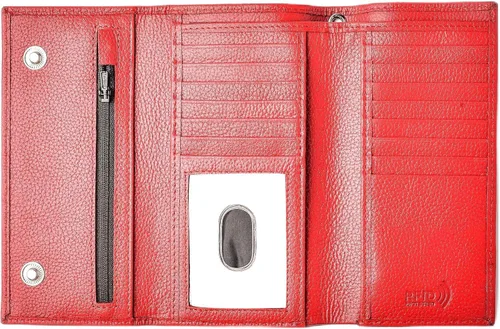 Vista 13 de Cartera larga de cuero genuino para hombre, triple cubierta de chequera, bloqueo RFID, múltiples ranuras para tarjetas, bolsillo con cremallera