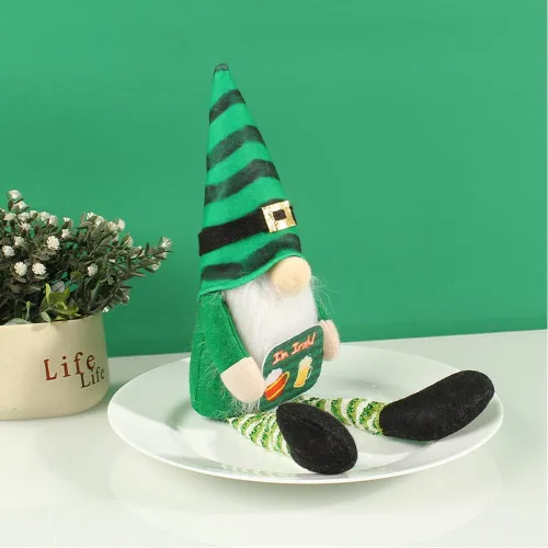 Vista 4 de Decoraciones del día de San Patricio, adornos de muñeca de gnomo irlandés de primavera, muñeco de elfo decorativo, trébol verde, regalo