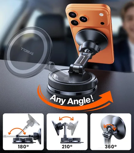 Vista 12 de TORRAS 2026 Vacuum para Montura de Coche Magsafe【98+LBS de Sujeción Más Fuerte y Imán Ultra】Soporte Magnético para Teléfono para Tu Coche, Montura