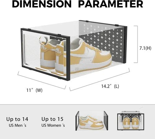 Vista 5 de Pinkpum Paquete de 12 cajas de almacenamiento de zapatos XXL para talla 14, organizador de zapatos apilable de plástico transparente para armario