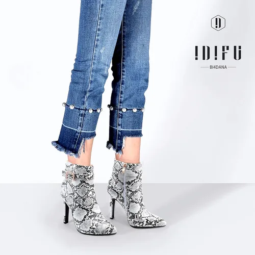 Vista 3 de IDIFU DANA - Botines de tacón alto de aguja para mujer, con cremallera lateral, con hebilla de metal