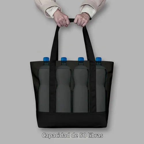 Vista 6 de TOPDesign Paquete de 1 bolsa de lona con bolsillo externo, bolsa de compras reutilizable para comestibles, cierre de cremallera superior, artículos