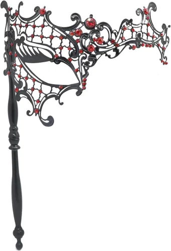 Vista 14 de Thmyo Máscara veneciana de fiesta de Mardi Gras de Halloween con palo de sujeción, máscara de mano con plumas de metal y diamantes de imitación