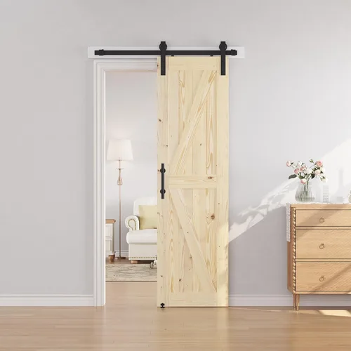 Vista 4 de SMARTSTANDARD Puerta corredera de granero de 24 x 84 pulgadas con kit de herrajes para puerta de granero de 4 pies incluido, puerta de madera maciza