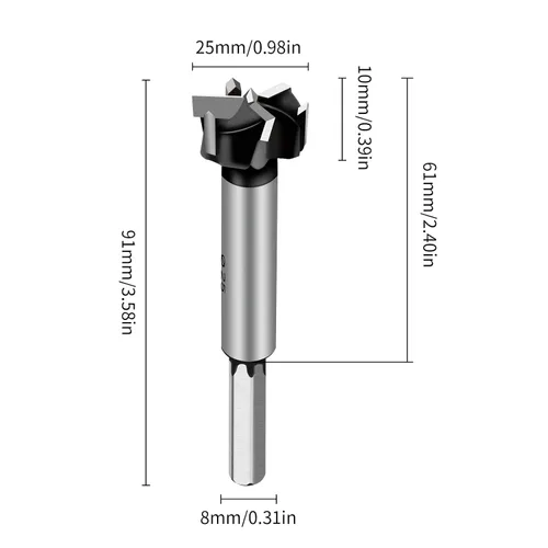 Vista 2 de Forstner Broca Forstner con punta de carburo de 1 pulgada para madera dura, sierra de agujero de perforación de madera, herramienta cortadora