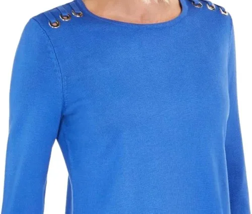 Vista 2 de JM Collection Camiseta con cuello redondo adornado para mujer talla XL Azul Patchwork XL