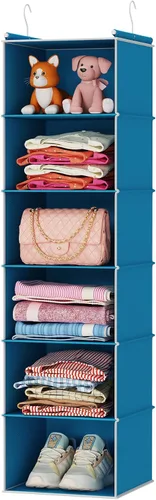 Vista 16 de MAX Houser Organizador colgante de armario de 6 niveles, estante colgante de tela con 2 ganchos resistentes para almacenamiento, plegable (beige)