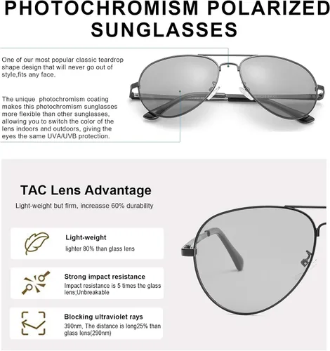 Vista 3 de SODQW Gafas de sol polarizadas fotocromáticas para hombre, gafas de sol deportivas de aviador, protección UV 400 con marco de metal grande