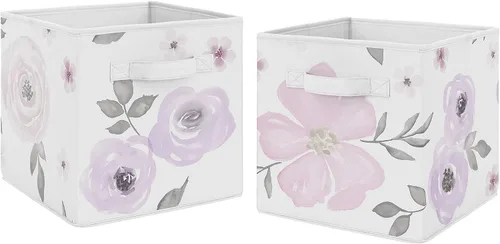 Vista 9 de Sweet Jojo Designs Cajas de almacenamiento plegables de tela con diseño floral de acuarela gris, cajas organizadoras de juguetes para niños y bebés
