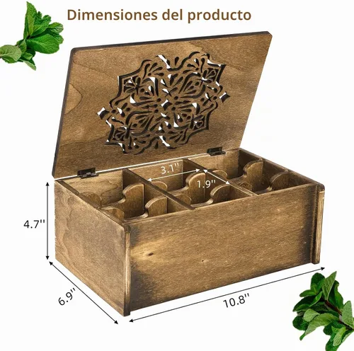 Vista 2 de WRINGKIT Caja organizadora de bolsas de té, madera, 9 compartimentos