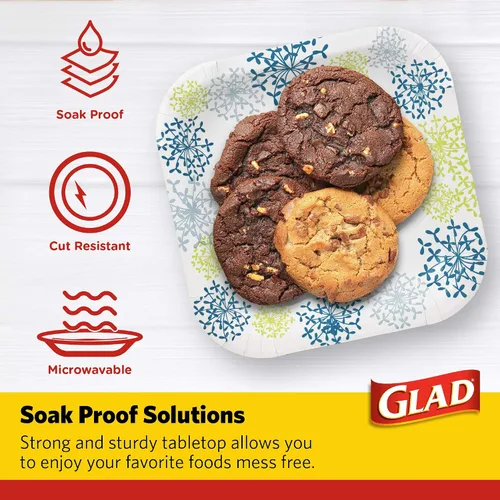 Vista 3 de Glad Everyday - Platos redondos de papel, platos desechables de postre y aperitivo con estampado de hortensias azules para comidas y fiestas, a