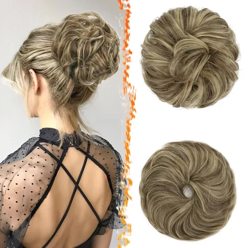 Vista 6 de BARSDAR 2 piezas de cabello desordenado de moño + clip de garra, extensión de cola de caballo de cabello humano corto con metales flexibles, marrón