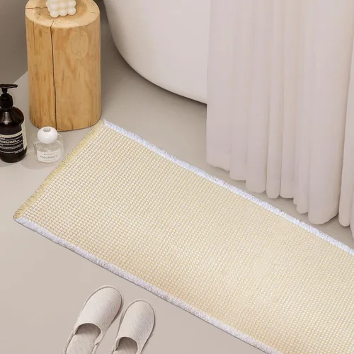 Vista 4 de ZALL - Tapete de baño de punto gofre beige, súper absorbente, antideslizante, largo, color crema, 24 x 72 pulgadas, lavable a máquina, ultra suave