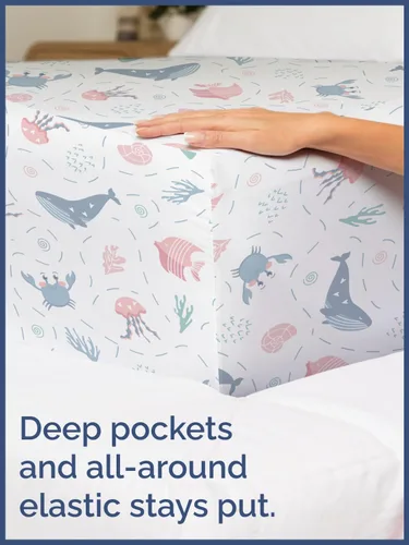 Vista 6 de CGK Linens Sábanas tamaño individual, juego de 3 piezas, de pez, color rosado, temática de animales marinos, ultrasuave, transpirable, lavable a